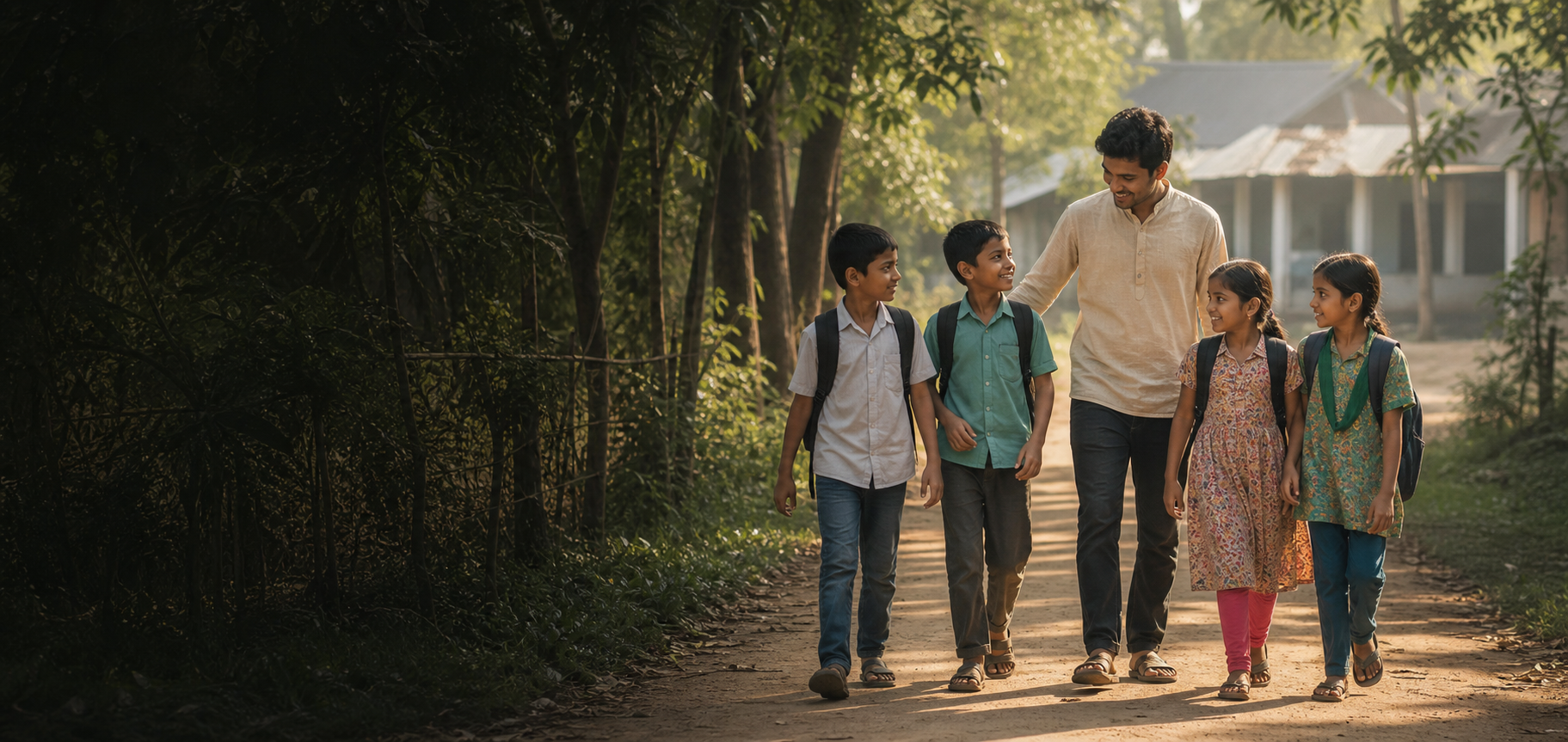 কমিউনিটি স্বেচ্ছাসেবকের সঙ্গে বিদ্যালয়ে যাচ্ছে শিশুরা